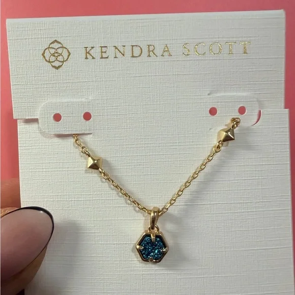 Kendra Scott Gold Necklace with blue Hexagon Pendant - Picture 5 of 5